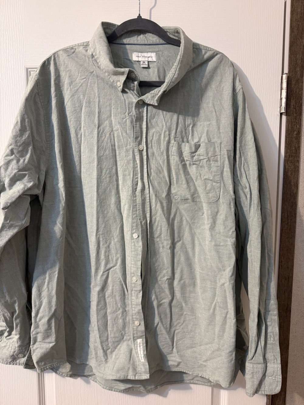 Free Assembly Long-Sleeve Button-Down Shirt in Sage Green